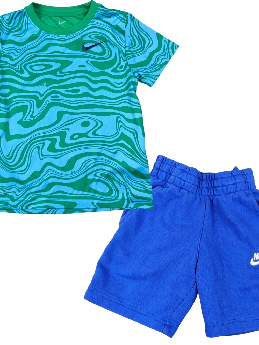 Nike Boys' Athletic Bundle - Blue/Green Dri-FIT T Shirt (7) & Fleece Shorts (XS)